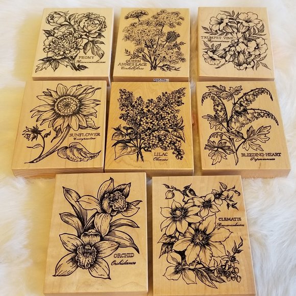Other - 8 Assorted Floral Rubber Stamps Retired 90's